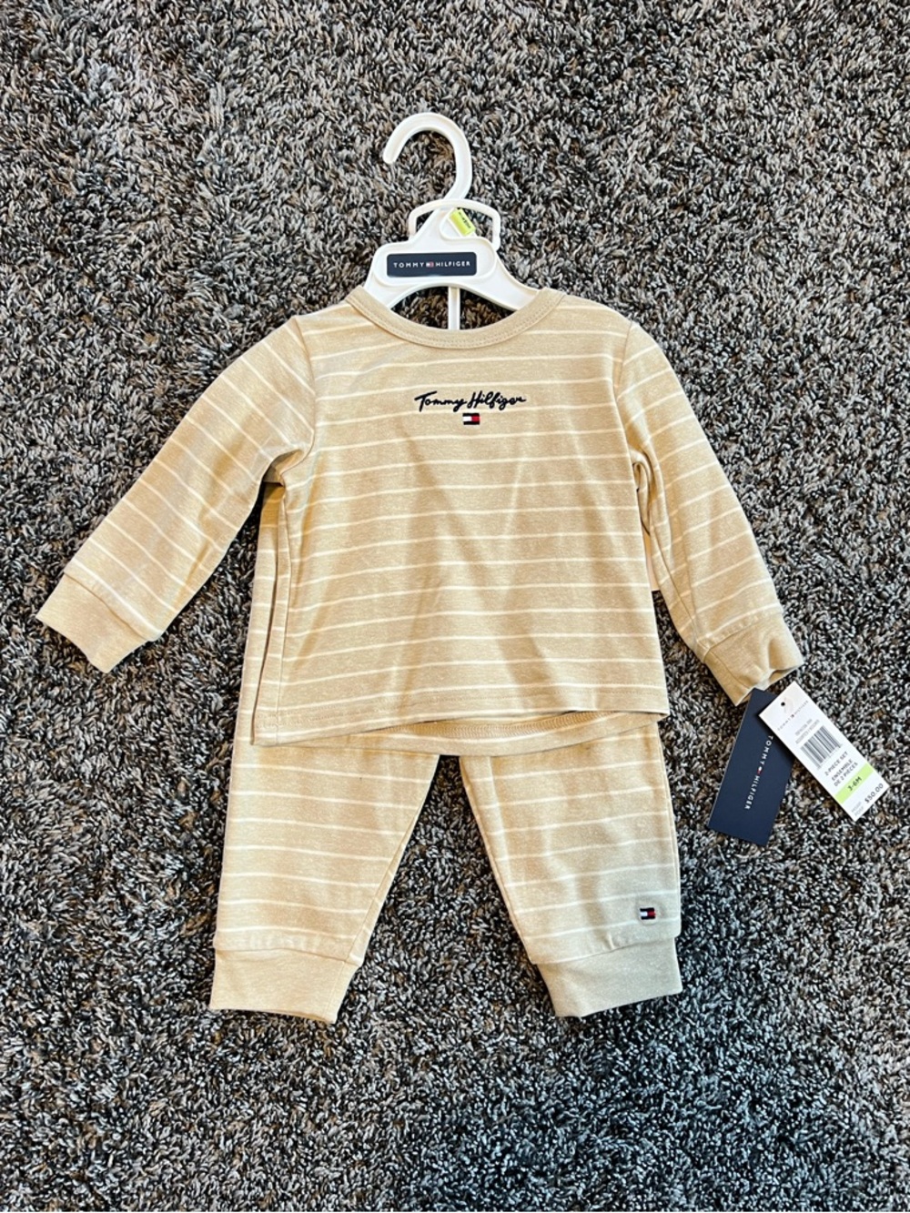 3-6mo Tommy Hilfiger Beige Matching Striped Baby Set